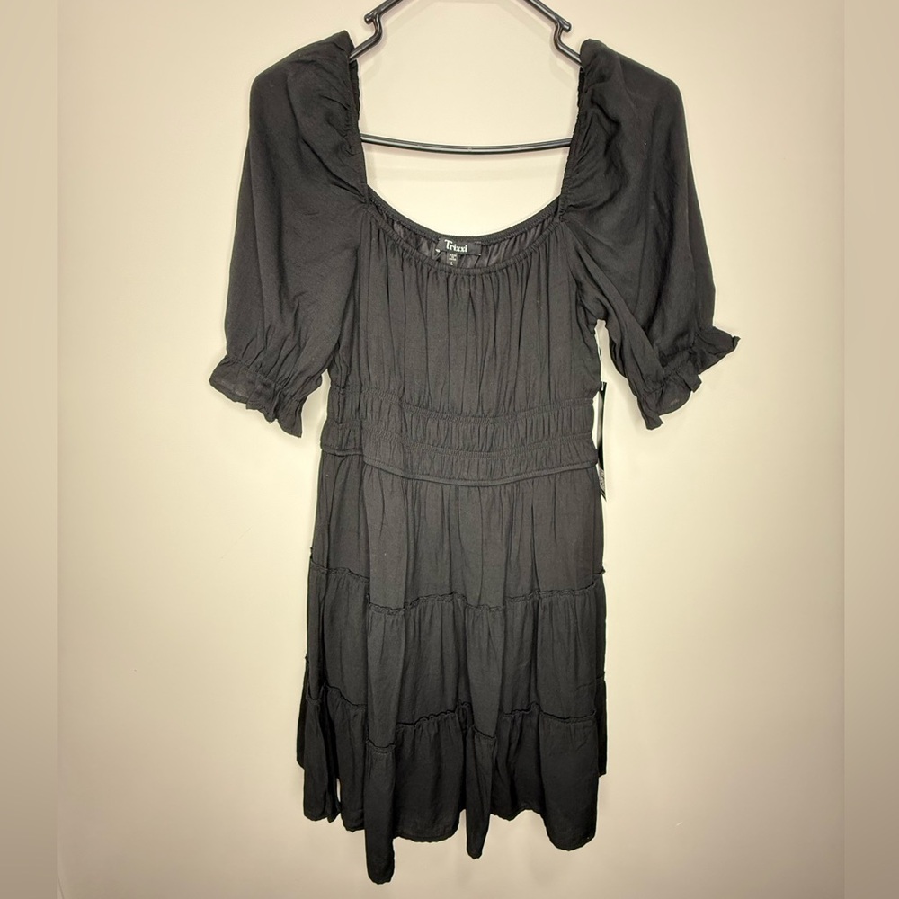 Trixxi Black Mini Dress with Puff Sleeves L